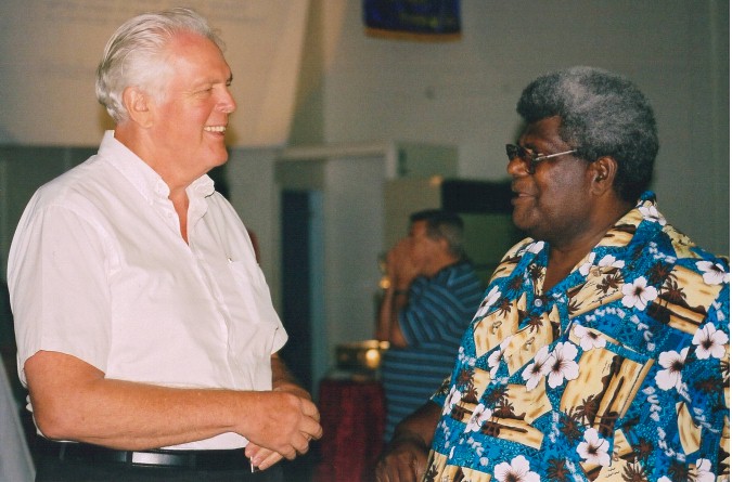 Fred with a church member